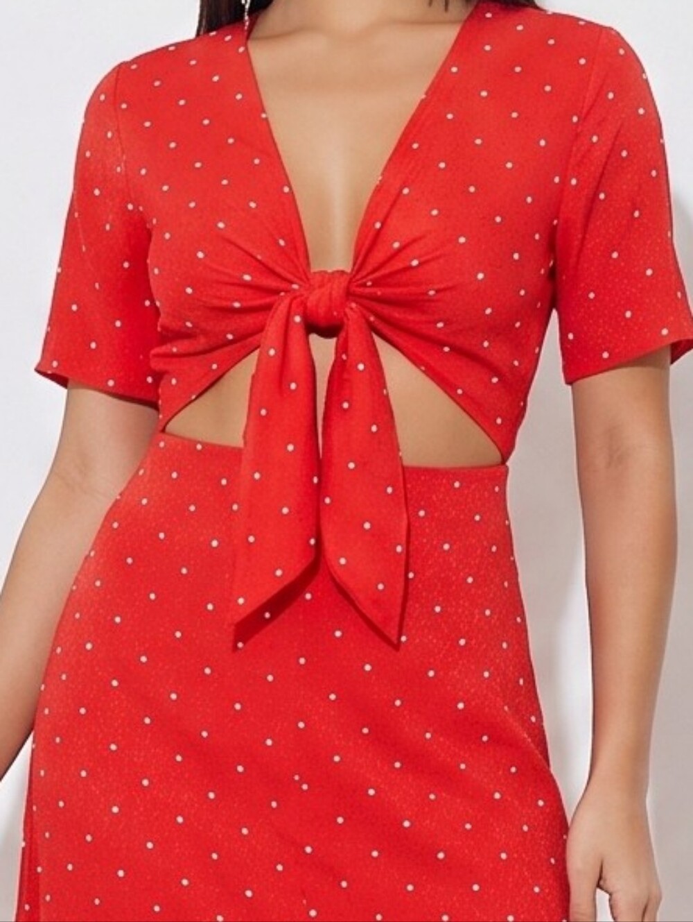 Maje Womens Red Rinoui Tie-Front Polka Dot Midi Dress Sz 36 NWT Romantic - Picture 3 of 9